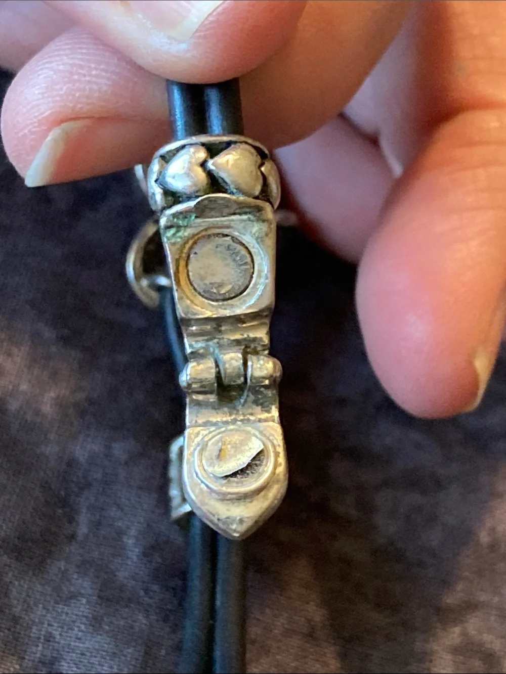 Handcrafted Black Corded Bracelet with Silver Tone Heart Accent